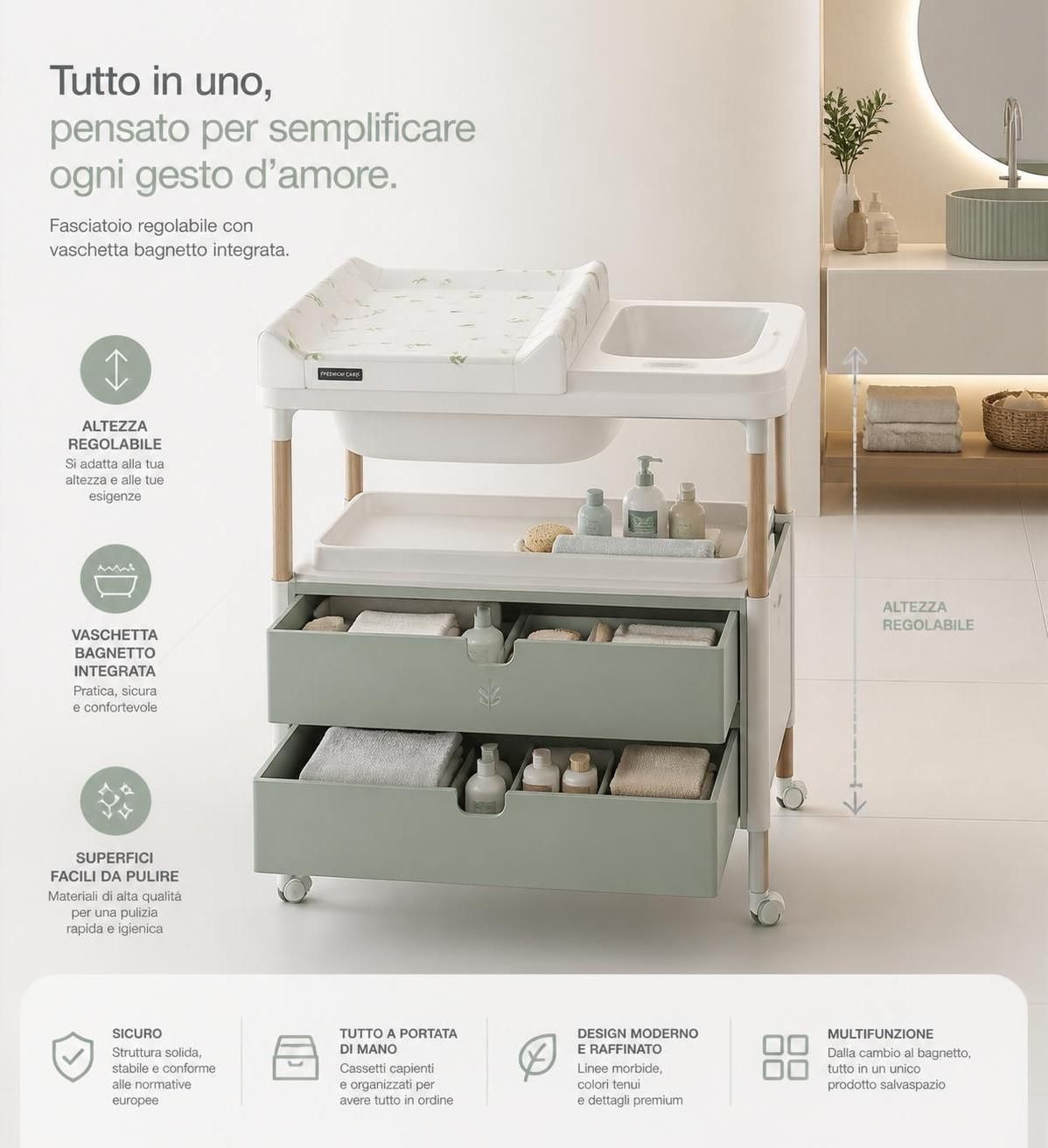 scopri come scegliere il fasciatoio di ultima generazione ideale per il bagnetto del tuo bambino, con la giusta altezza e caratteristiche di sicurezza avanzate per garantire comfort e protezione.